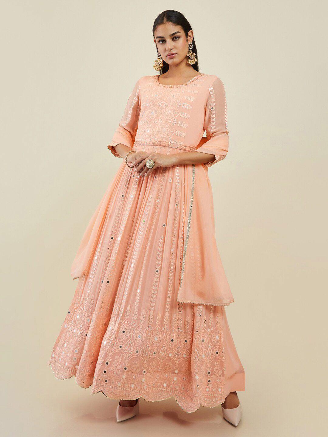 soch peach-coloured georgette ethnic maxi maxi dress