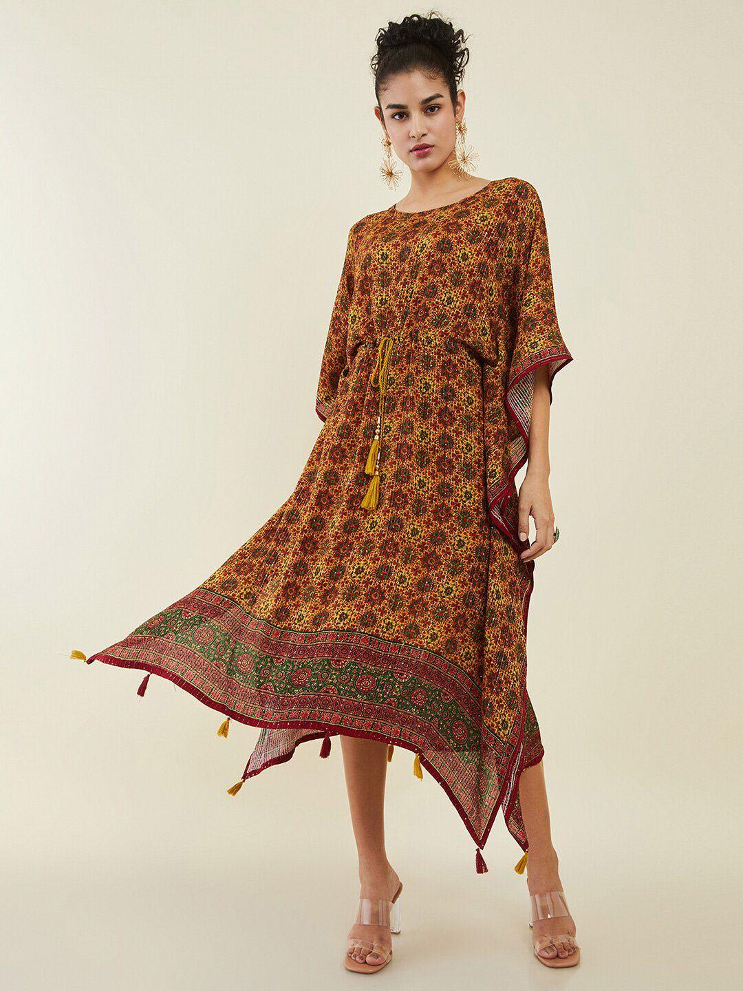 soch ethnic motifs printed kaftan midi dress