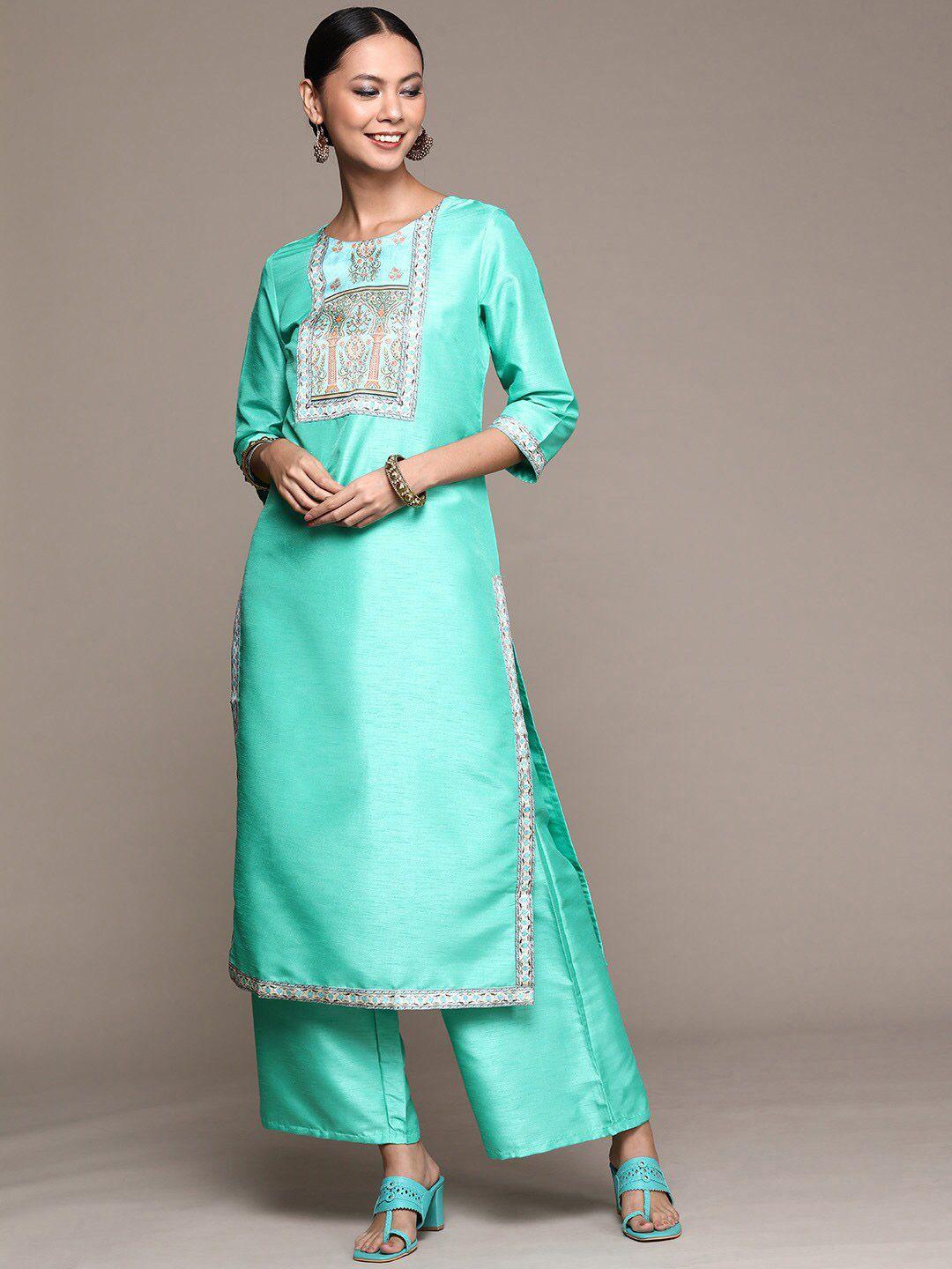 ziyaa floral printed kurta with palazzos