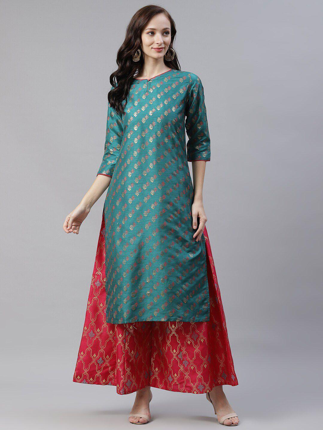 ziyaa ethnic motifs printed kurta with palazzos