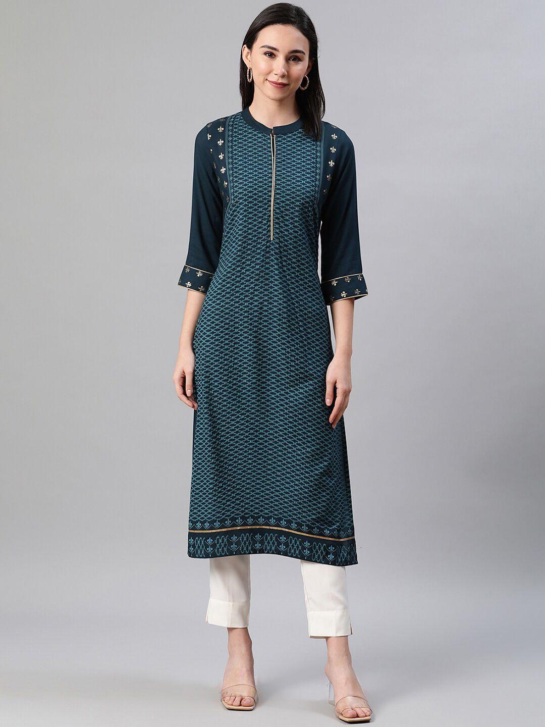 ziyaa women ethnic motifs printed kurta with trousers