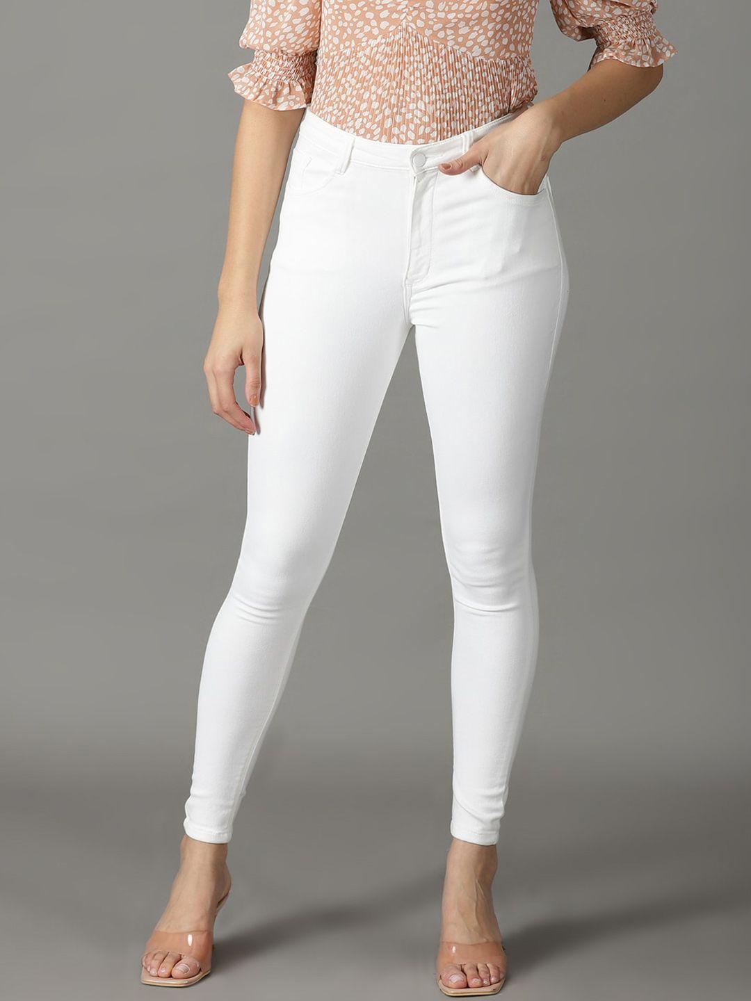 showoff women clean look slim fit stretchable cotton jeans