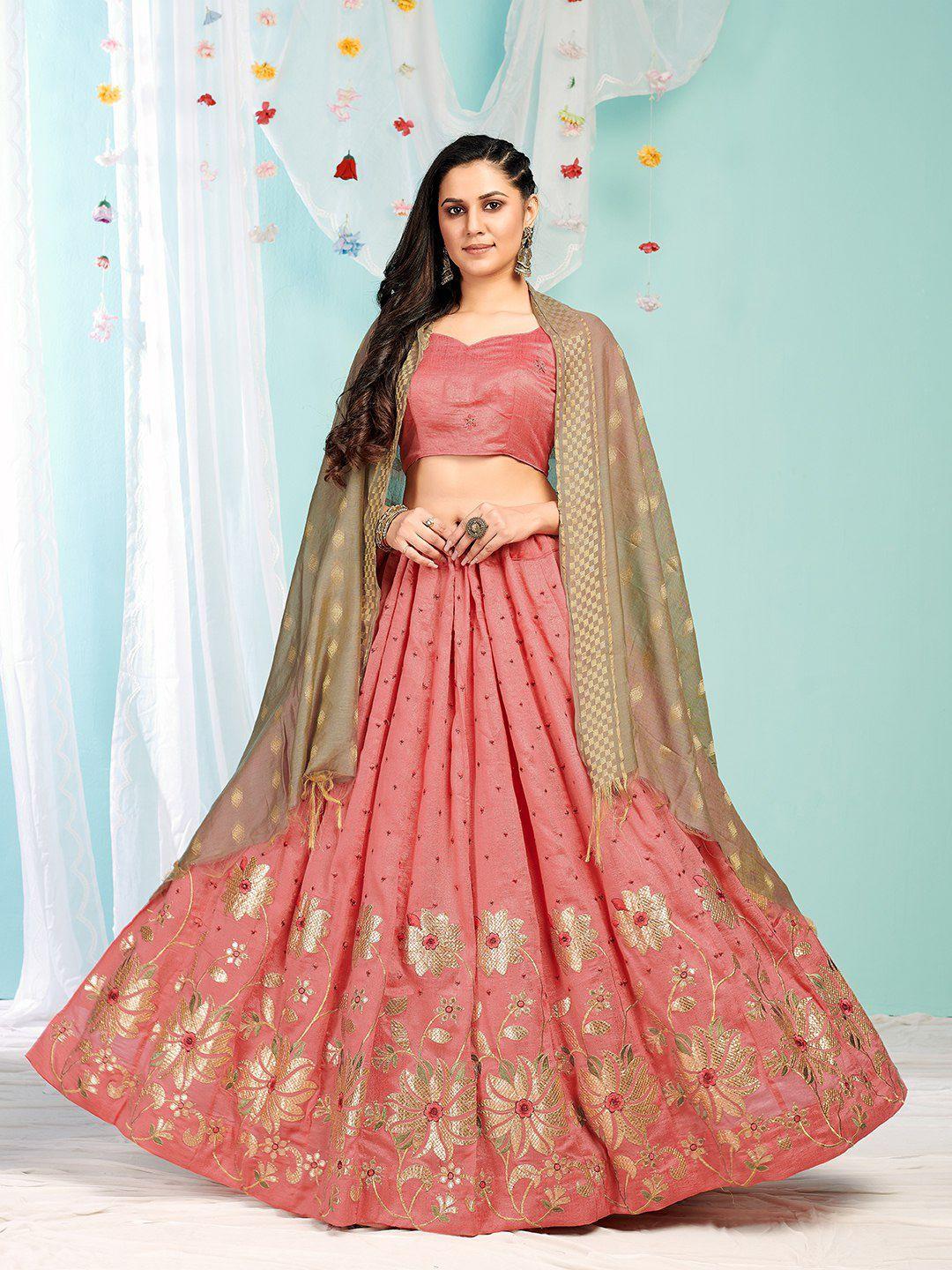 ethnic yard embroidered semi-stitched lehenga & unstitched blouse with dupatta