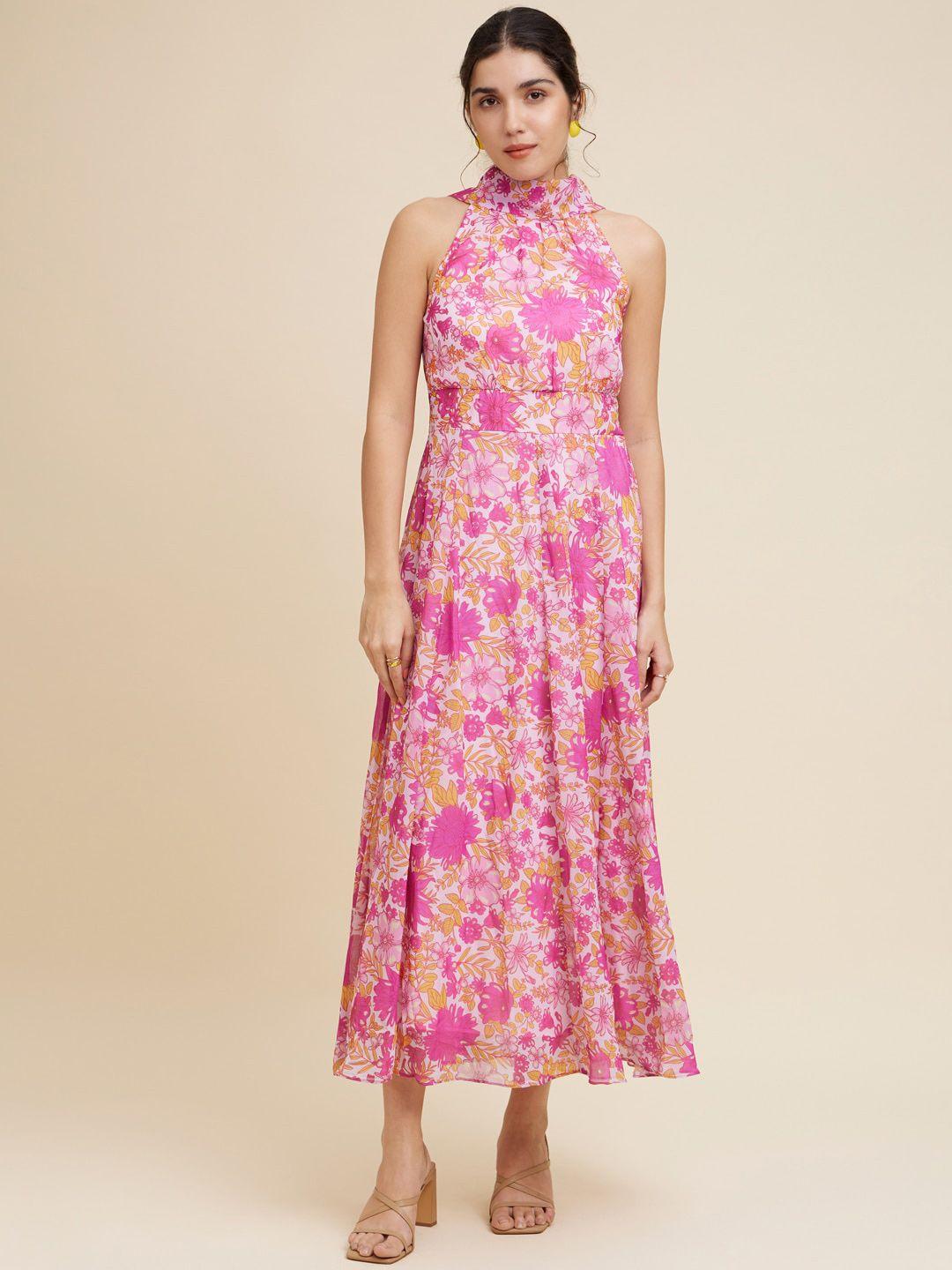 emmyrobe floral printed halter neck tie-up detail midi fit & flare dress