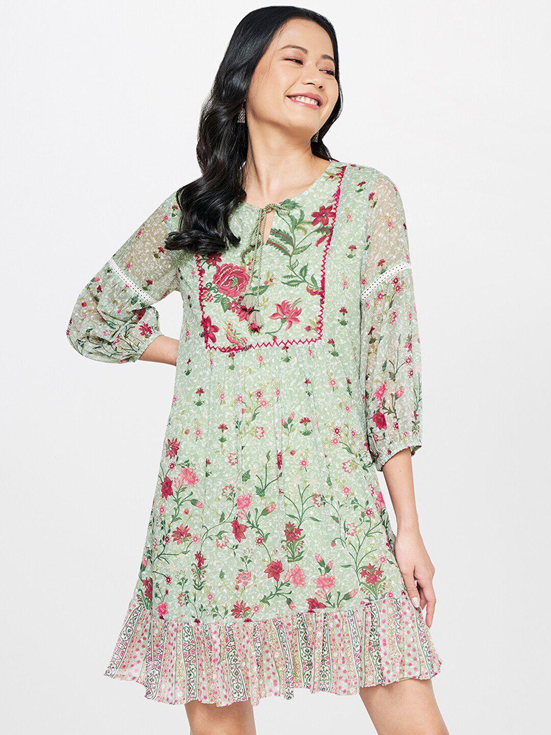 global desi floral tie-up neck dress