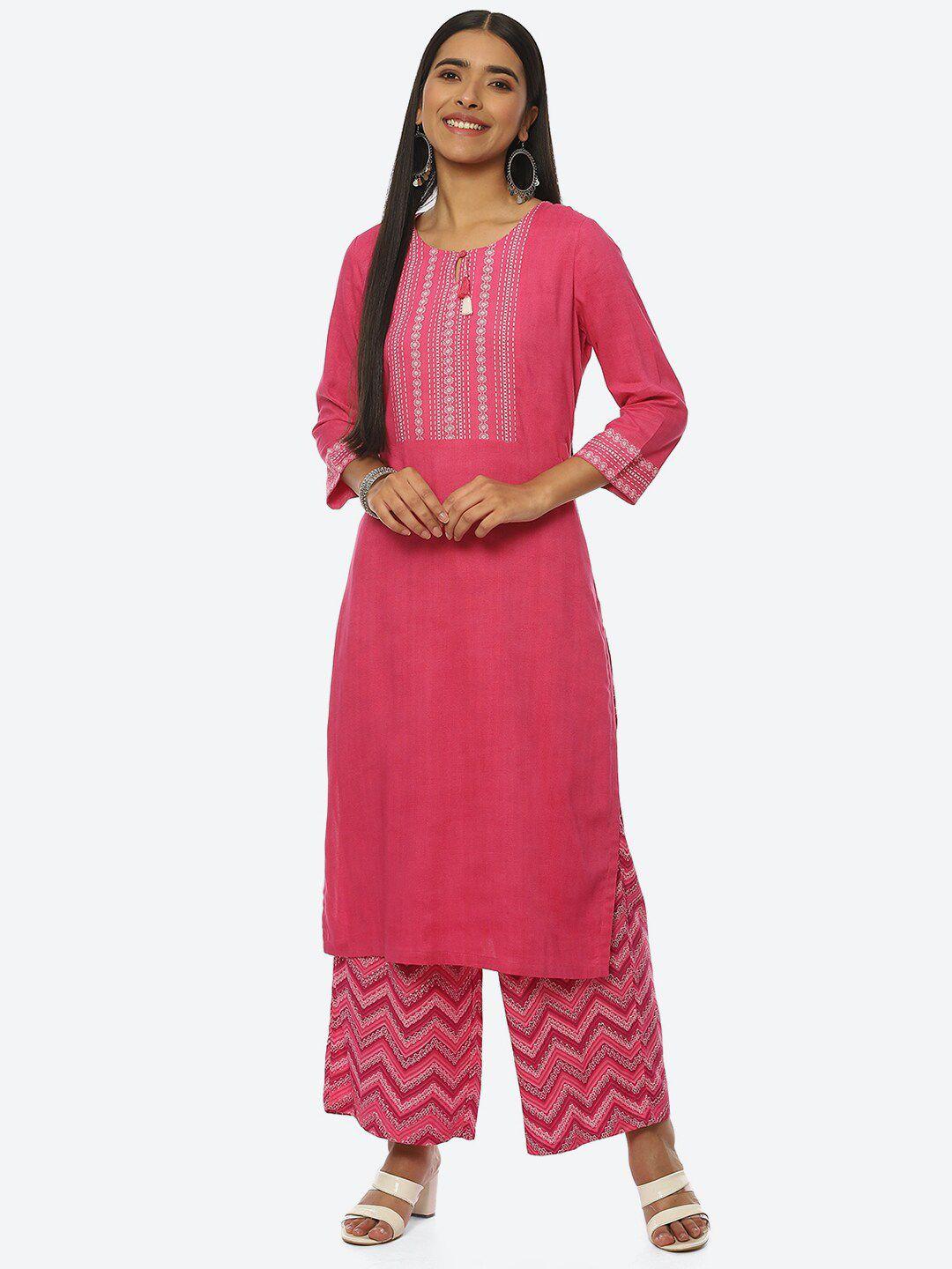 rangriti women round neck yoke design kurta with palazzos