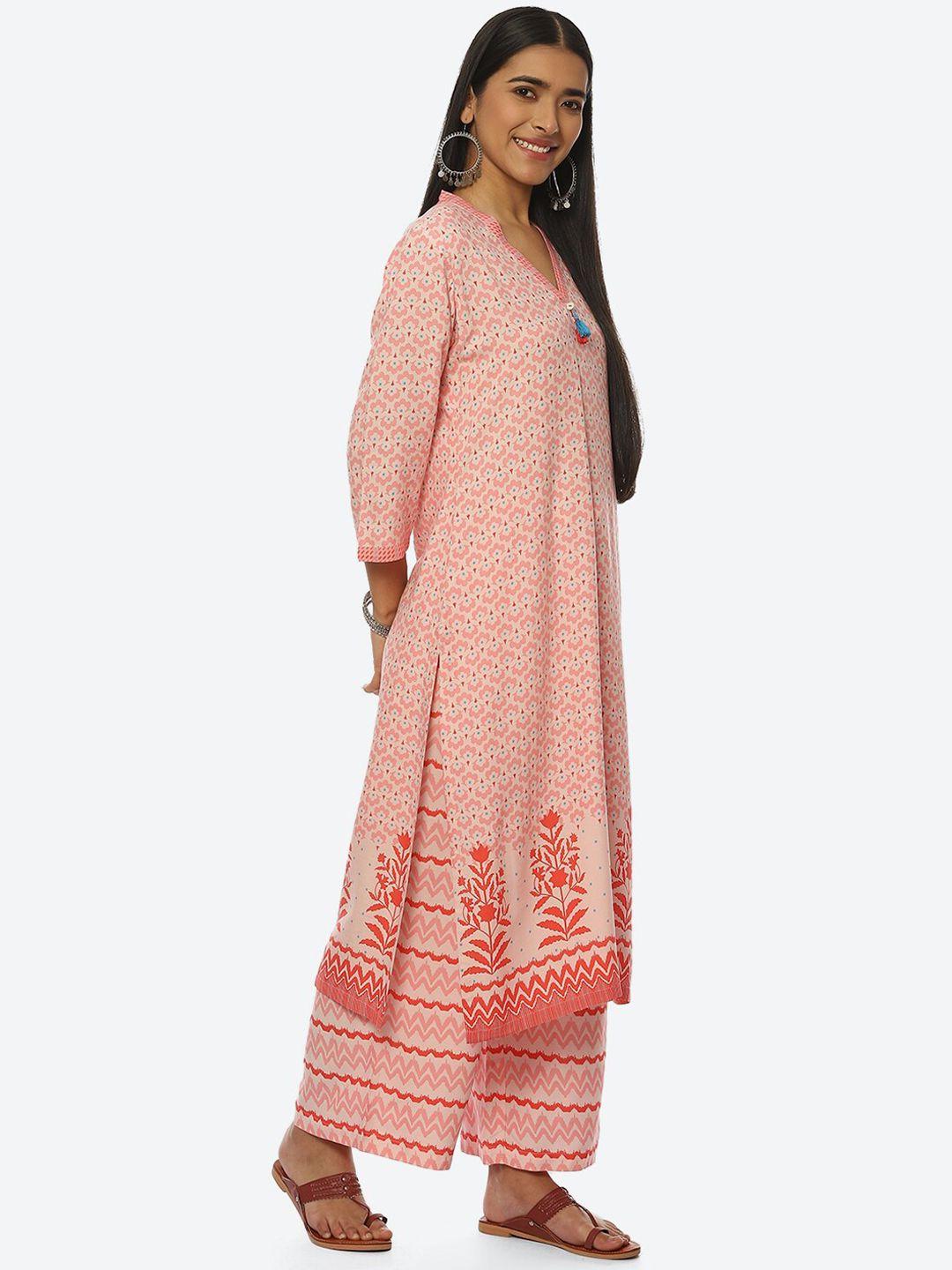 rangriti women v-neck ethnic motifs printed kurta with palazzos