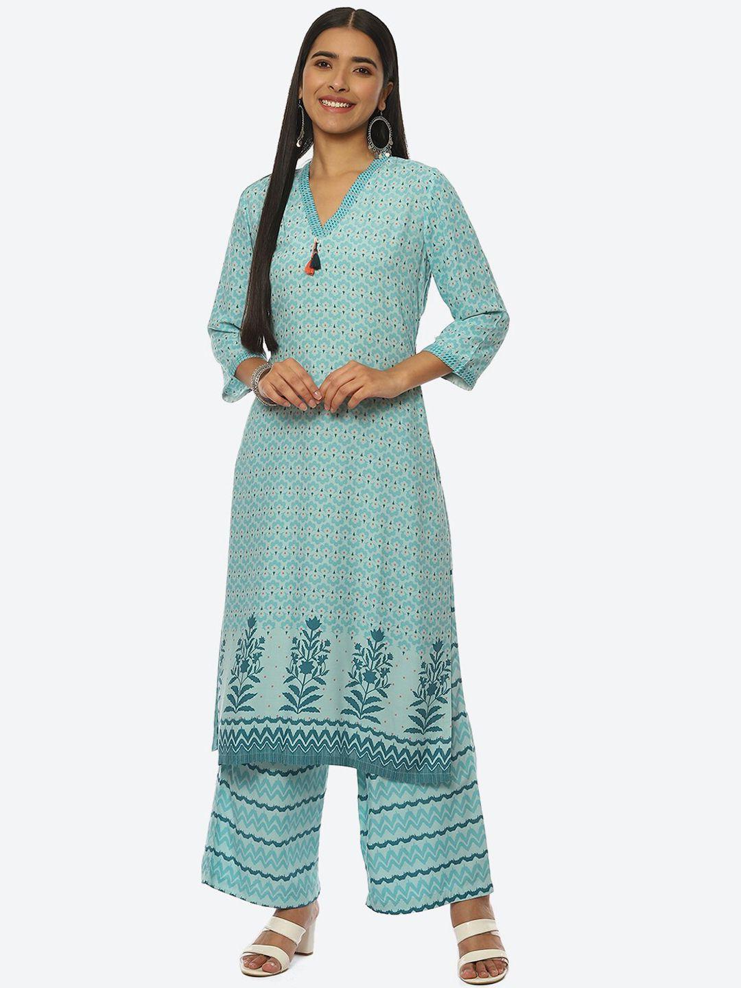 rangriti women v-neck floral printed kurta with palazzos