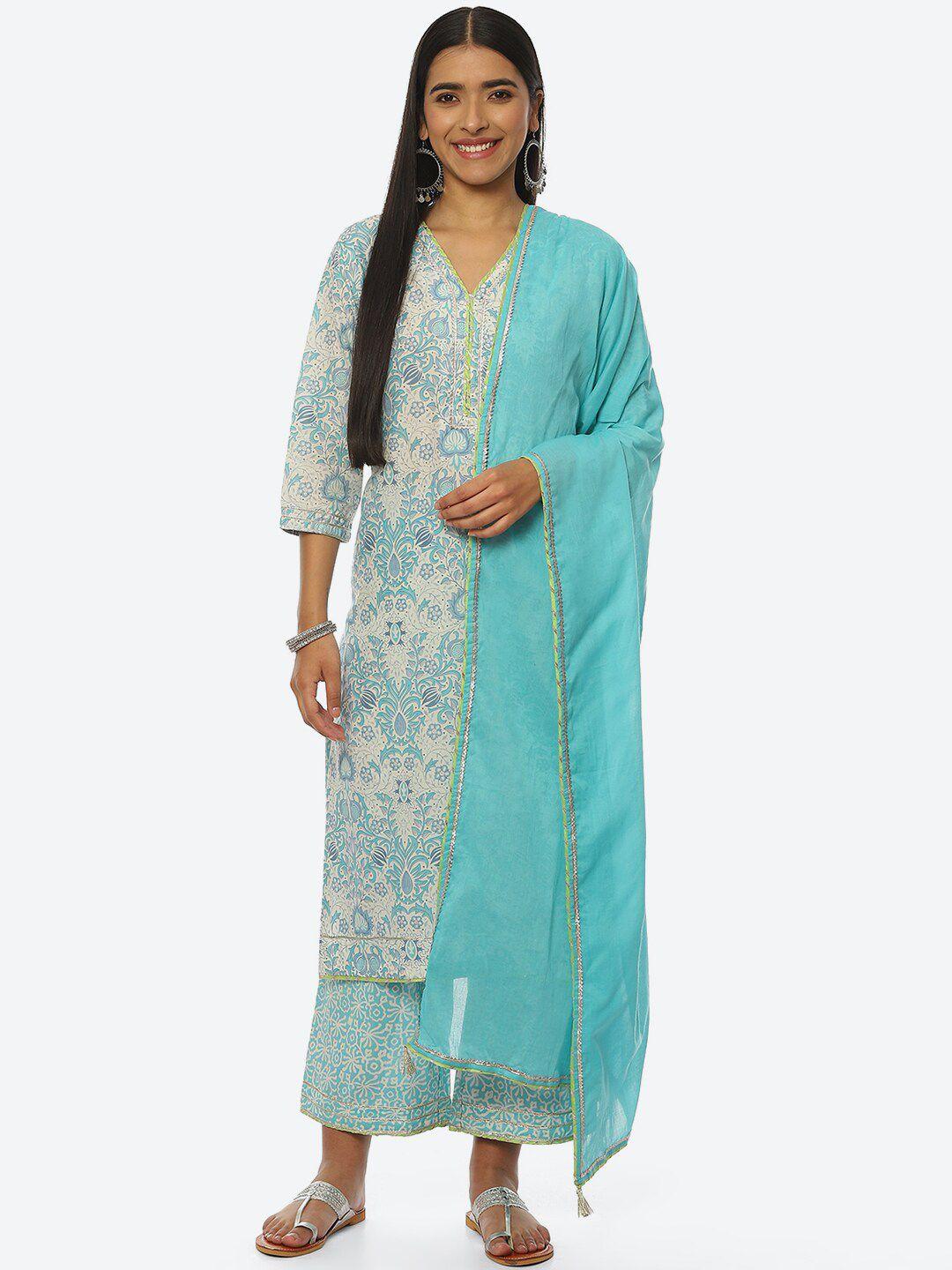 biba women ethnic motifs printed kurta with palazzos & dupatta