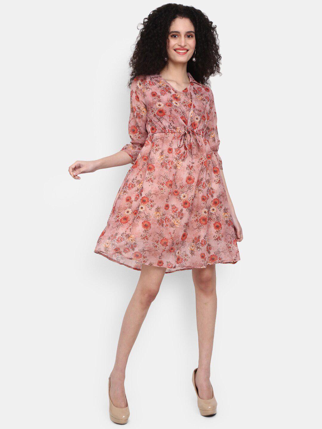 v-mart floral printed fit and flare cotton midi dress