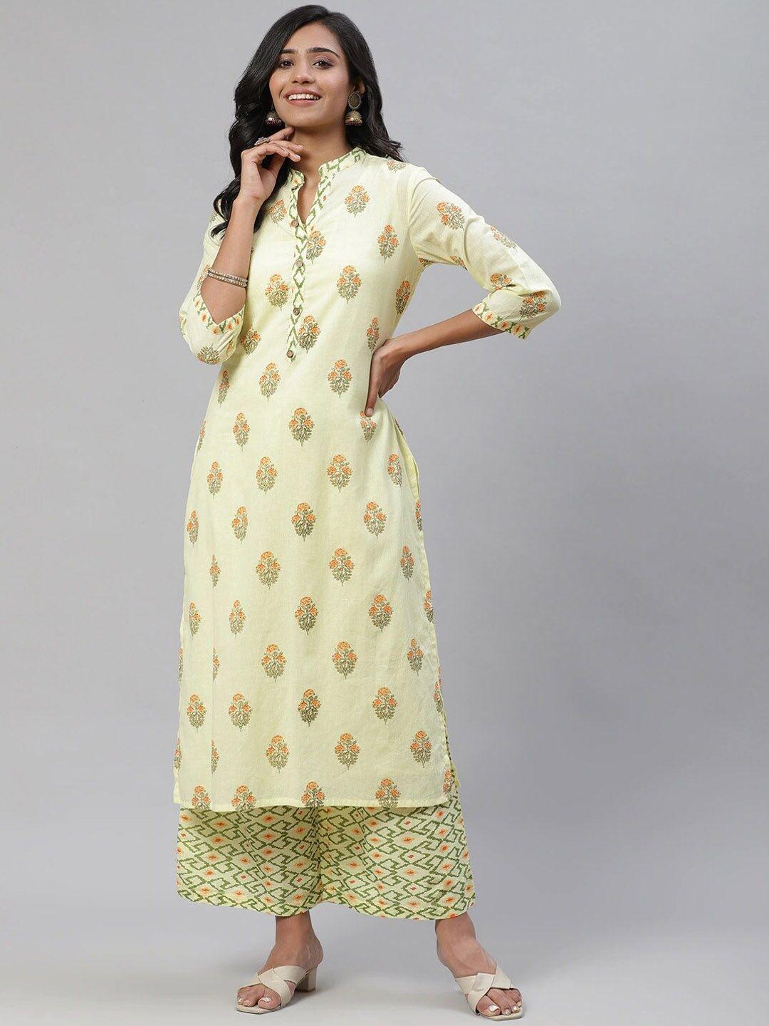 tulsattva floral printed pure cotton kurta with palazzos