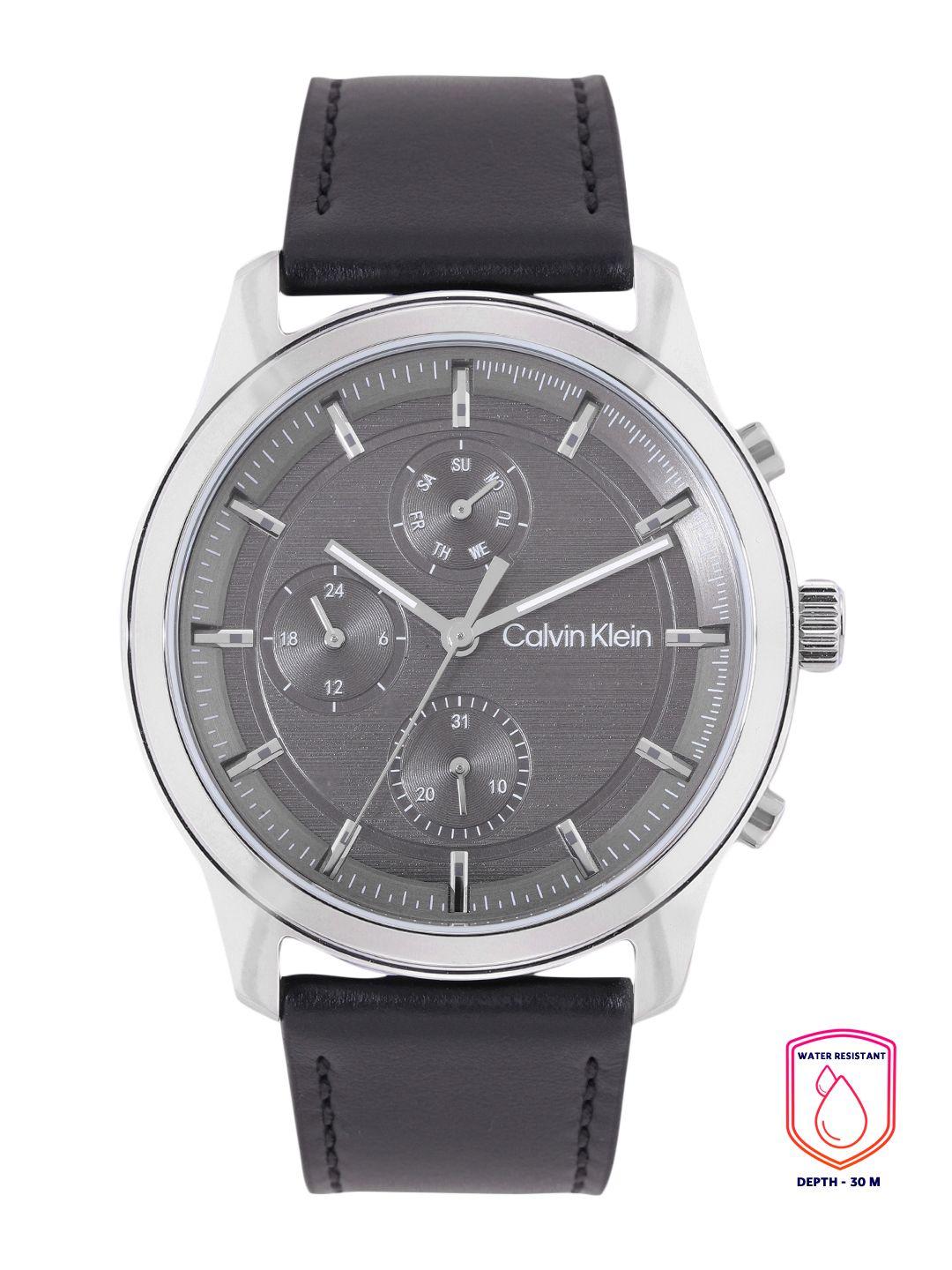 calvin klein men sport dial & leather straps analogue multi function watch 25200211