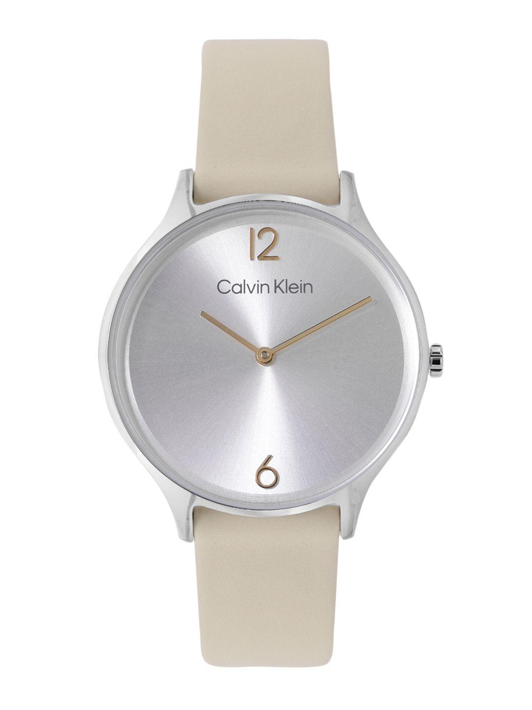 calvin klein women timeless mesh leather strap analogue watch 25200010