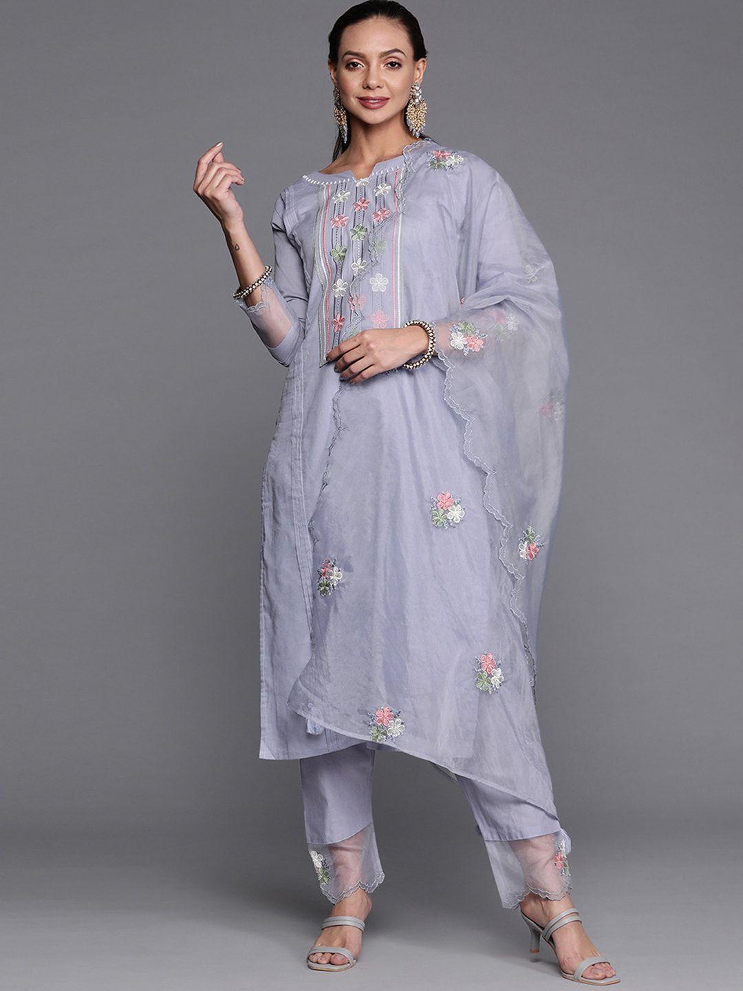 indo era floral embroidered kurta with trousers & dupatta