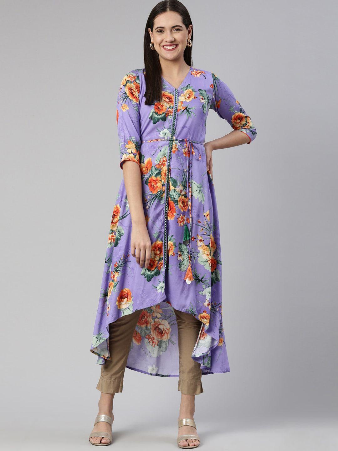 neerus women floral printed a-line cotton kurta