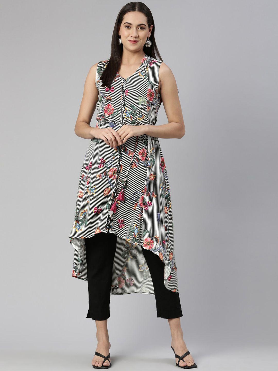 neerus women floral printed high low kurta