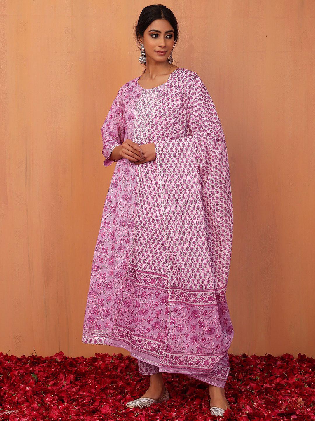 indya women floral printed empire pure cotton kurta with trousers & dupatta