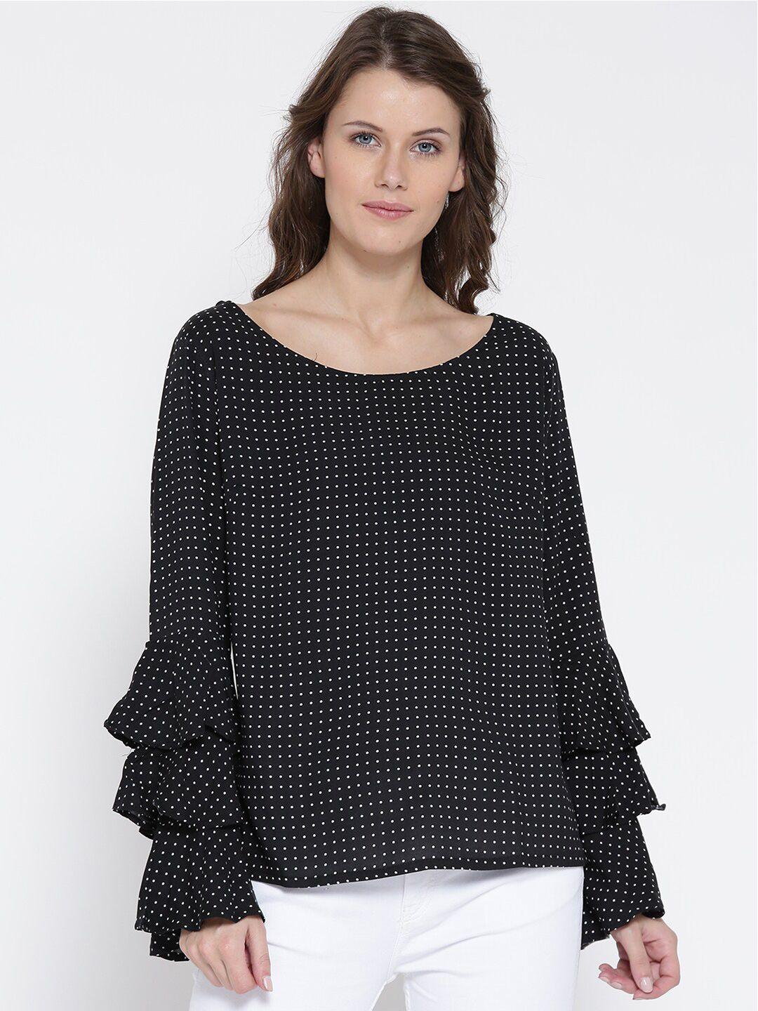 sera boat neck long sleeves polka dots printed top