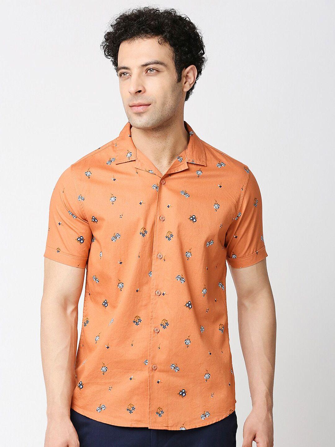 here&now men premium slim fit floral printed casual cotton shirt