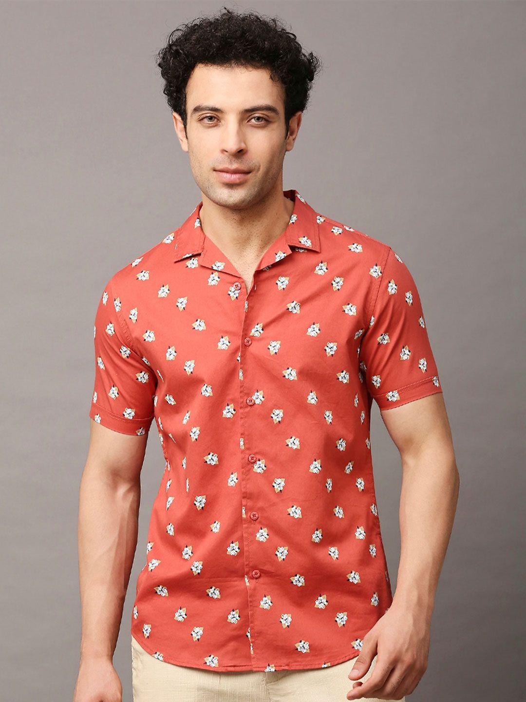 here&now men premium slim fit printed casual pure cotton shirt