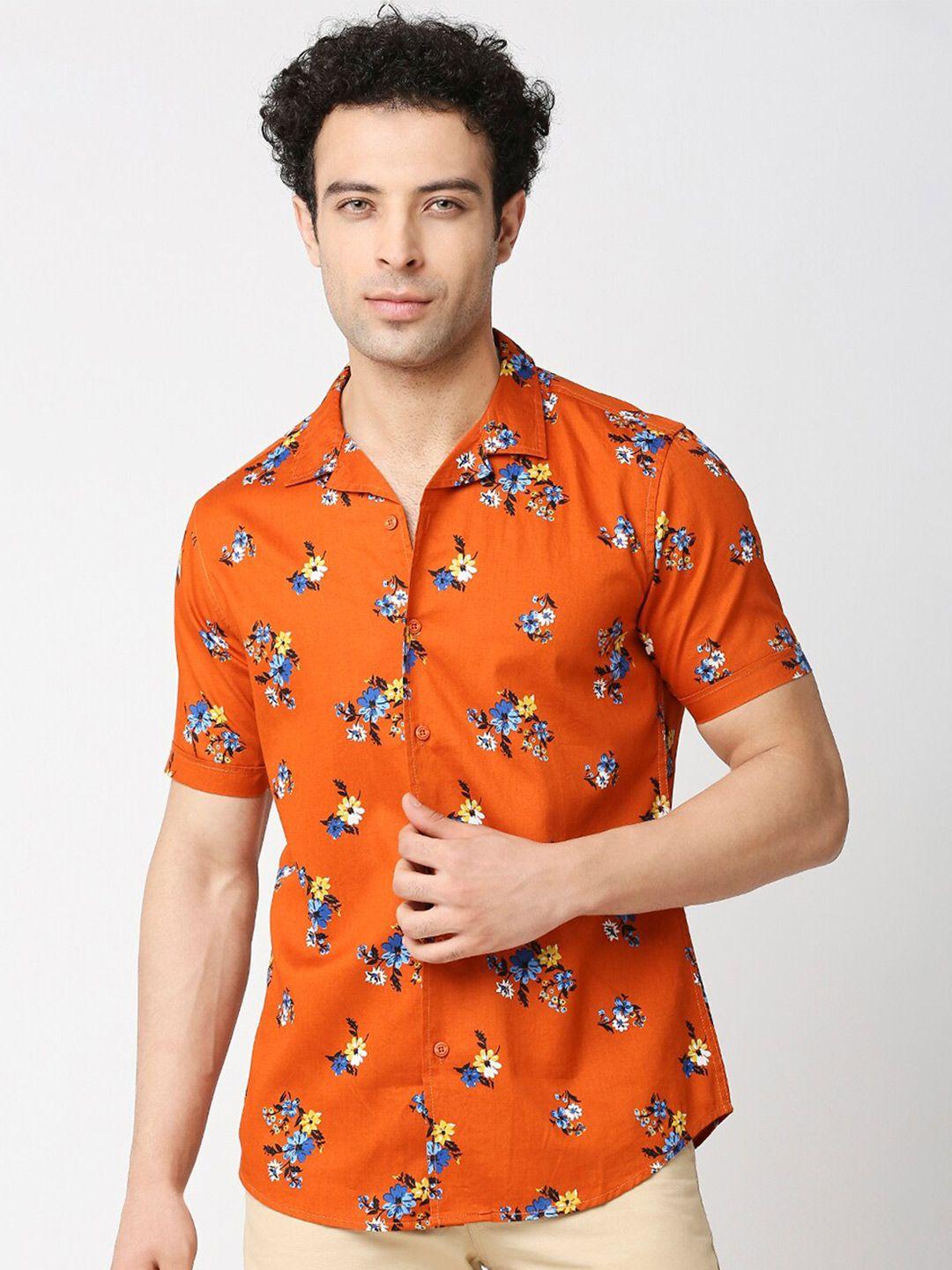 here&now men premium slim fit floral printed casual pure cotton shirt