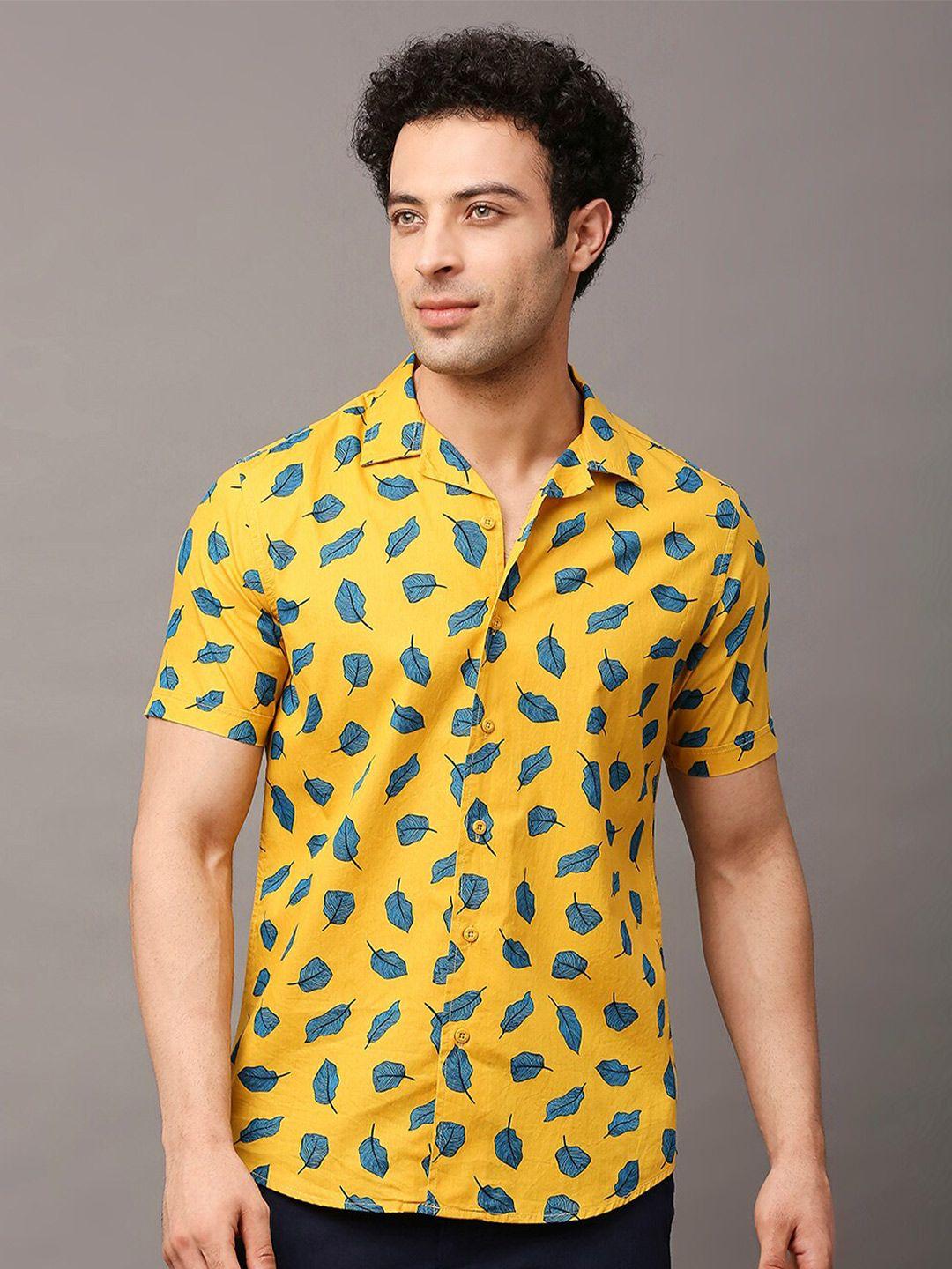 here&now men premium slim fit printed casual cotton shirt