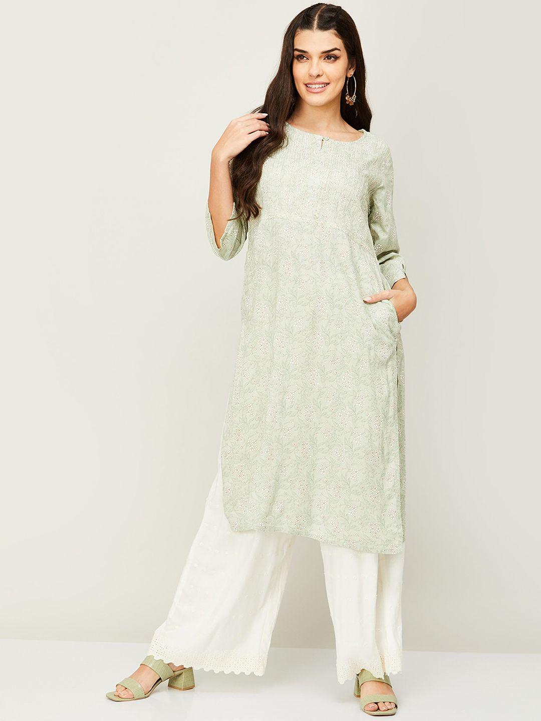 melange by lifestyle women floral printed thread work kurta