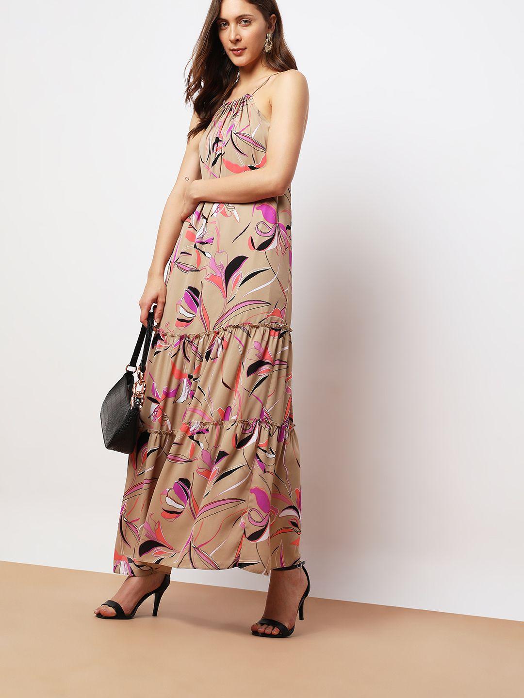 vero moda floral printed tiered halter neck maxi dress