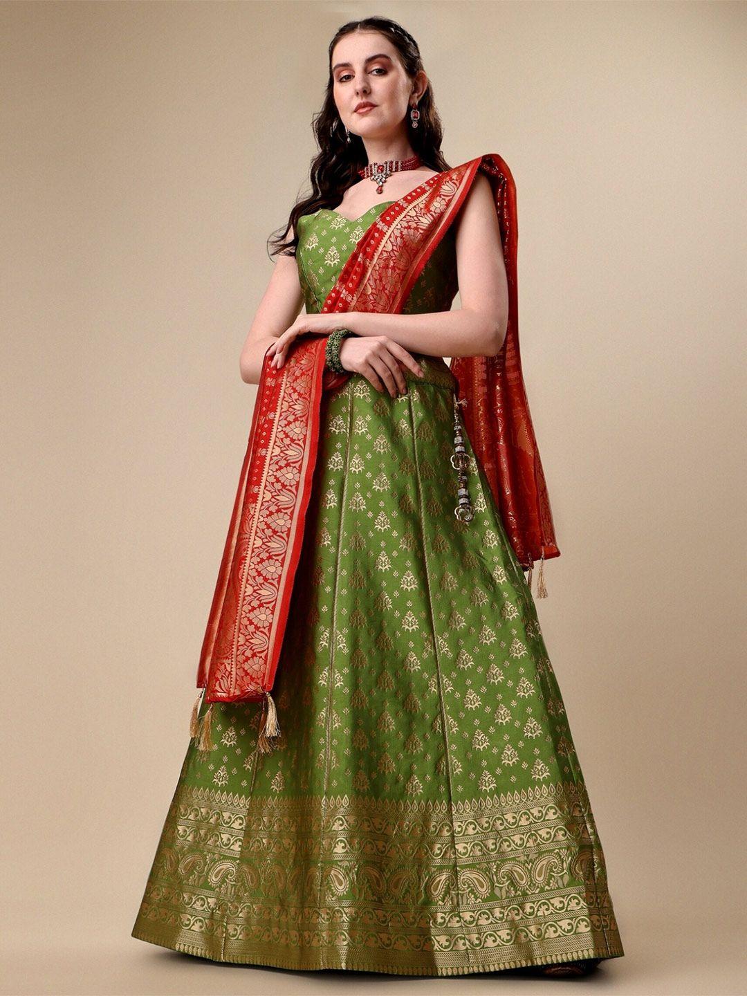 vaidehi fashion ready to wear banarasi silk lehenga & unstitched blouse with dupatta