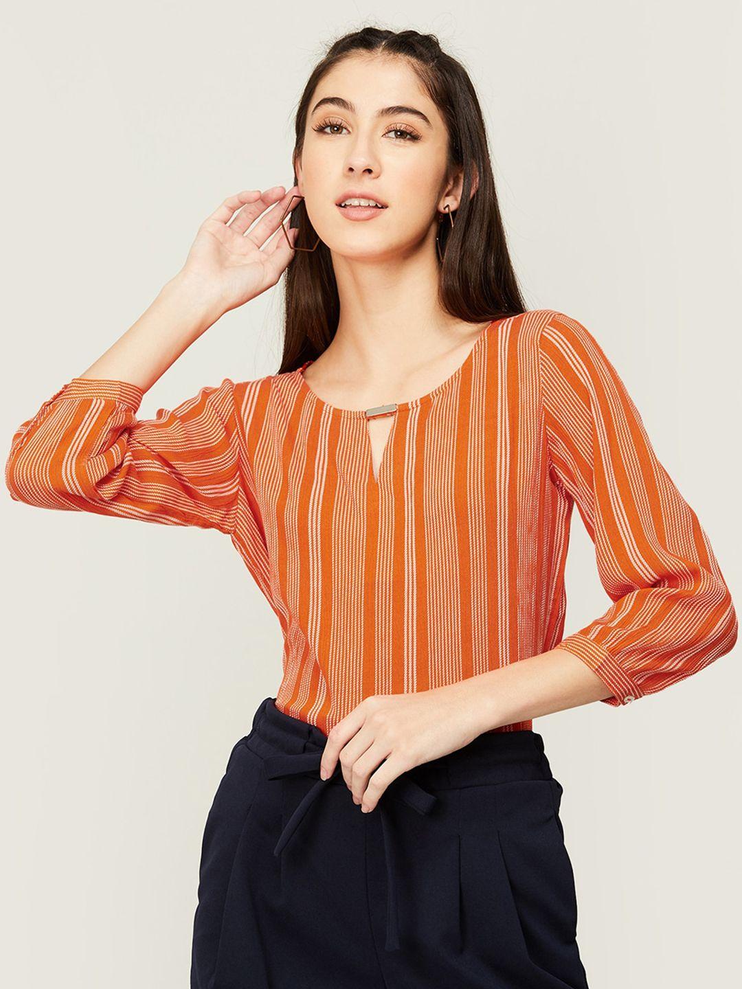 fame forever by lifestyle striped keyhole neck top