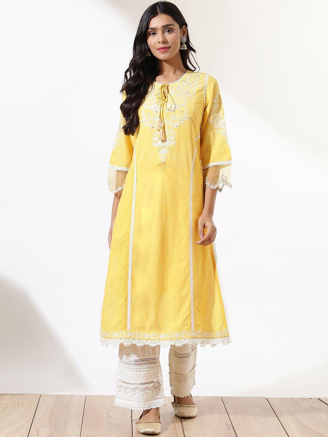 lakshita embroidered tie-up neck straight kurta