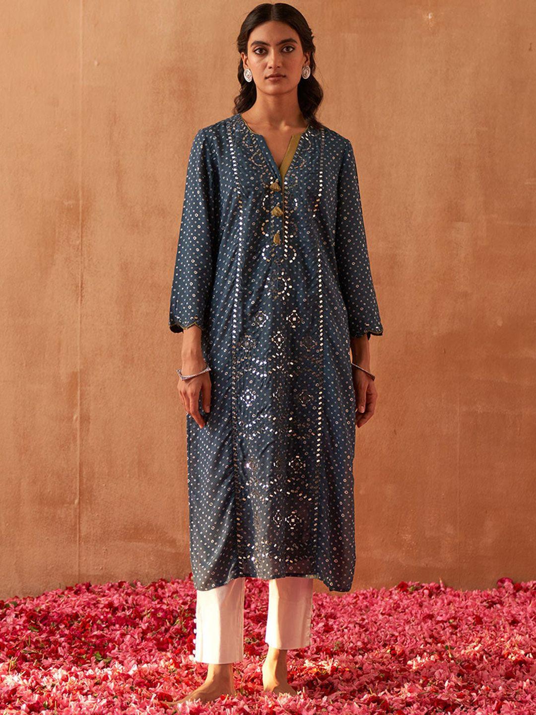 lakshita bandhani printed mirror work kurta