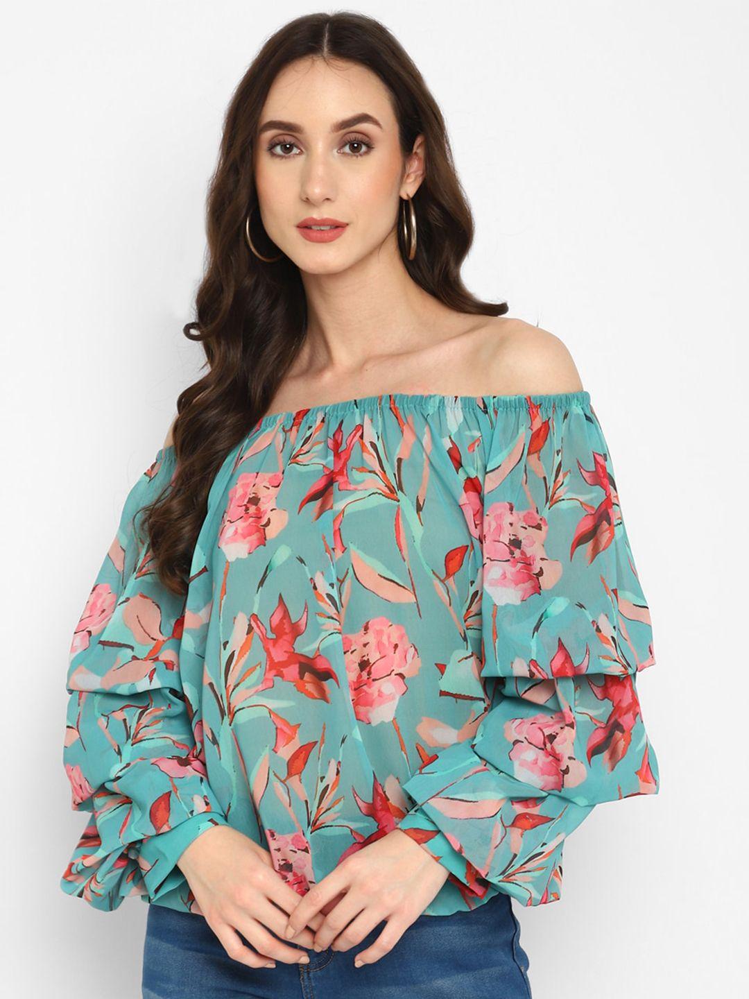 taurus floral printed off-shoulder bardot top