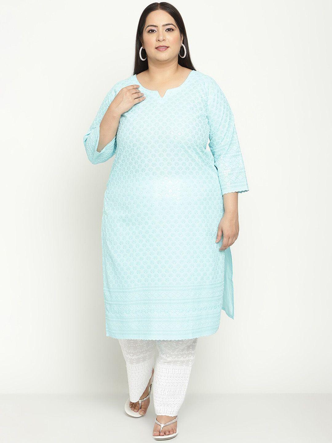 kalini women plus size floral chikankari embroidered sequinned cotton kurta