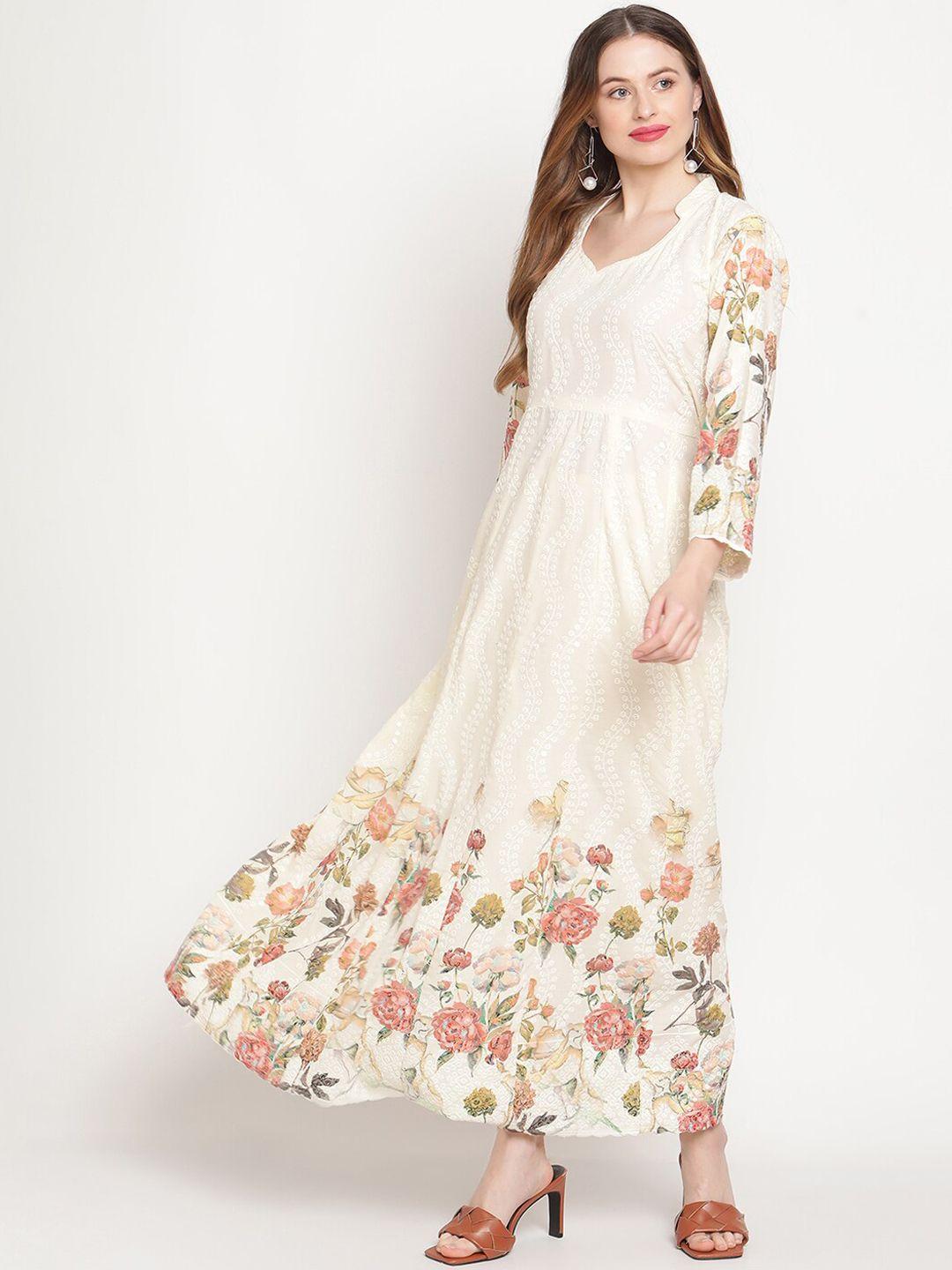 kalini floral printed chikankari cotton anarkali kurta