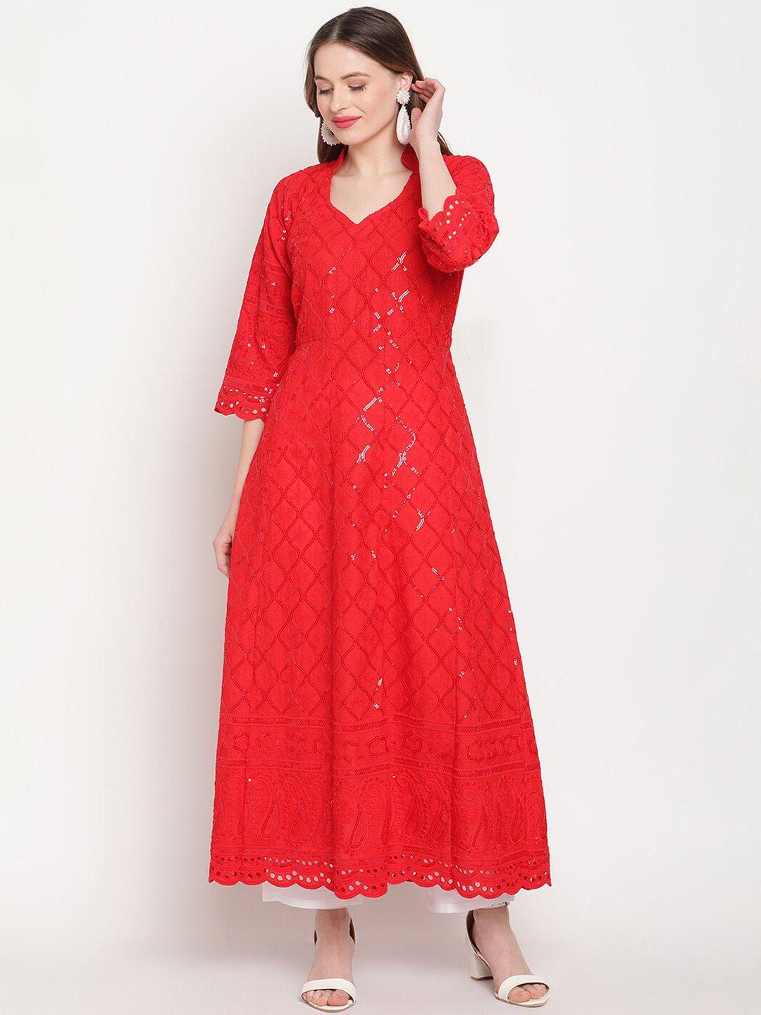 kalini women ethnic motifs embellished sequined cotton anarkali kurta