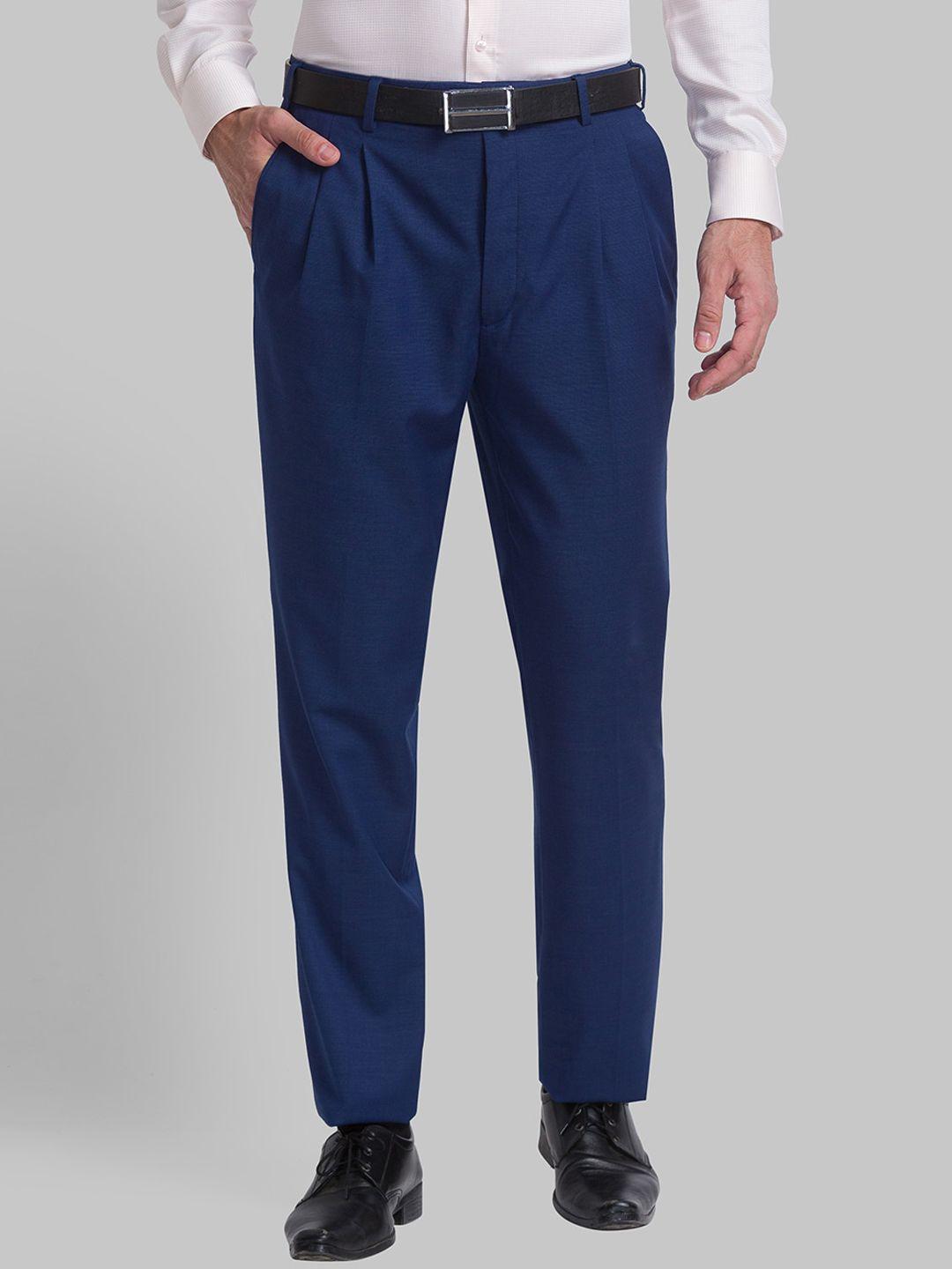 raymond men textured regular fit formal trousers