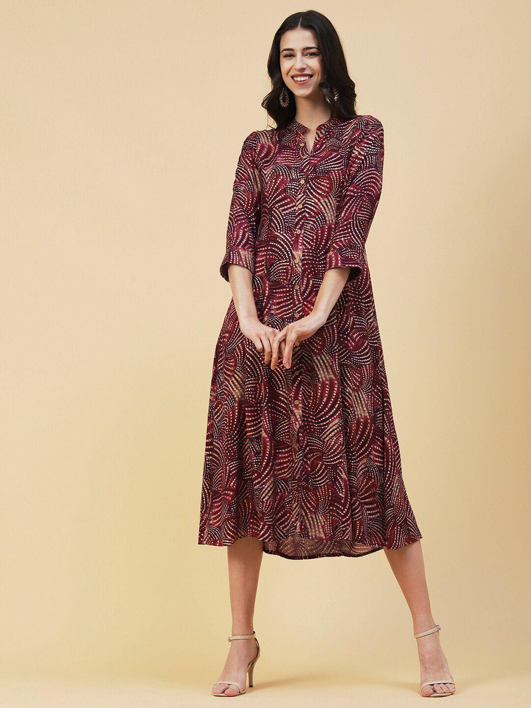 fashor magenta floral printed a-line midi dress