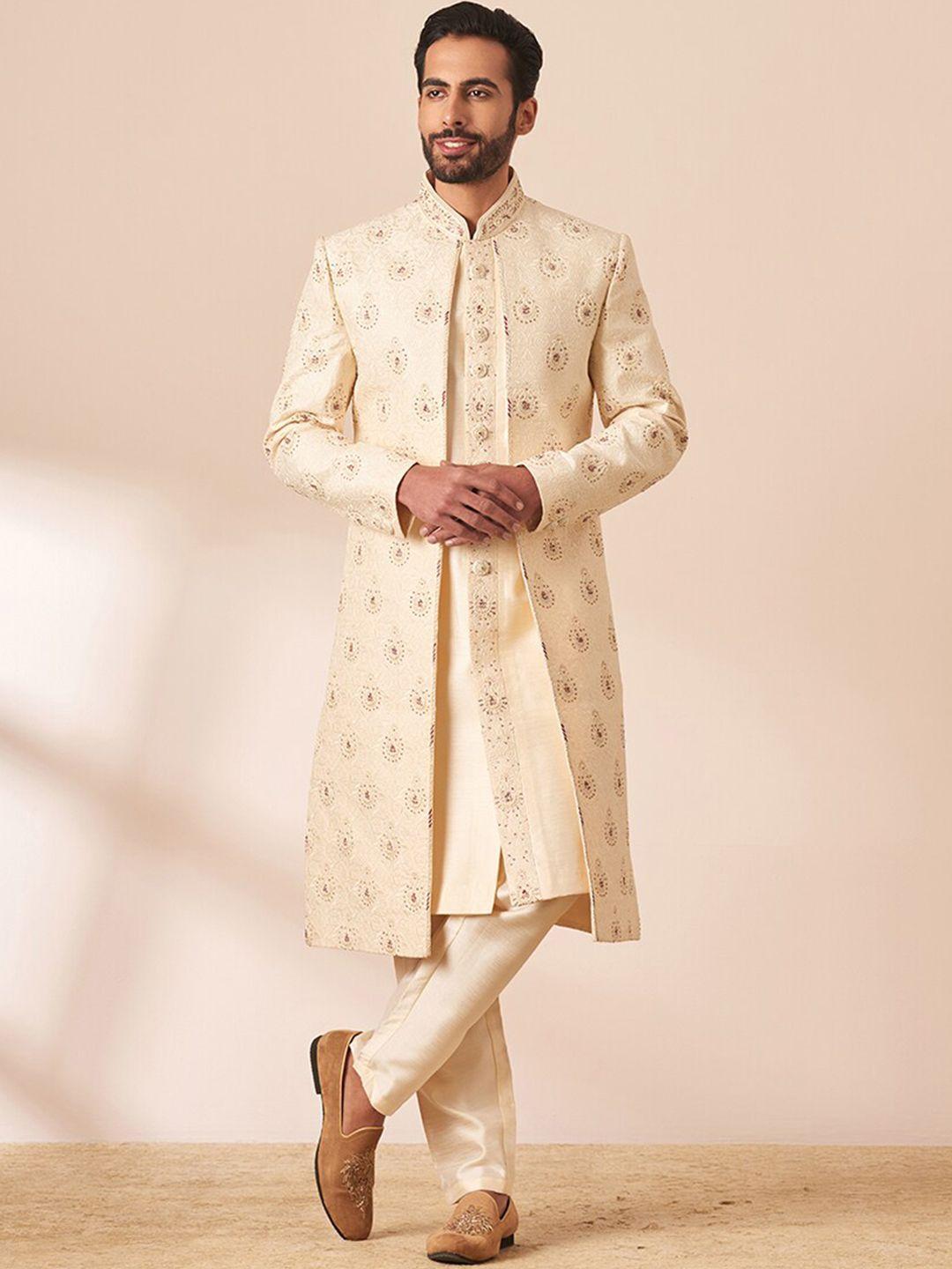 manyavar self-design sherwani with trouser