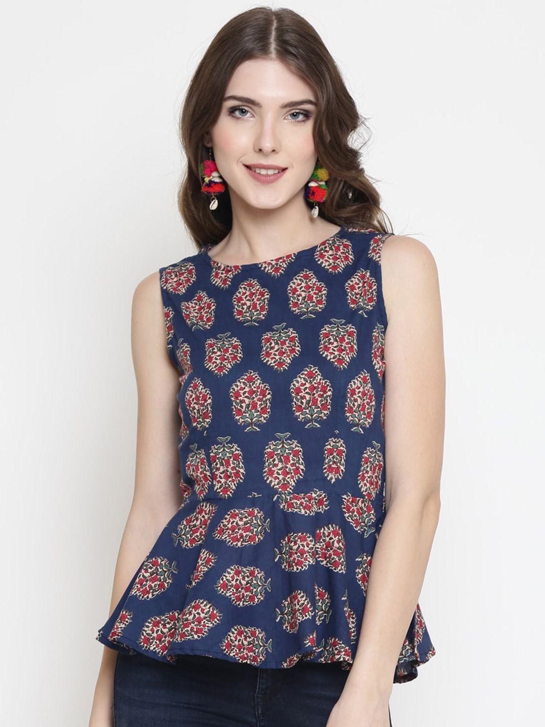 sera ethnic motifs printed pure cotton peplum top