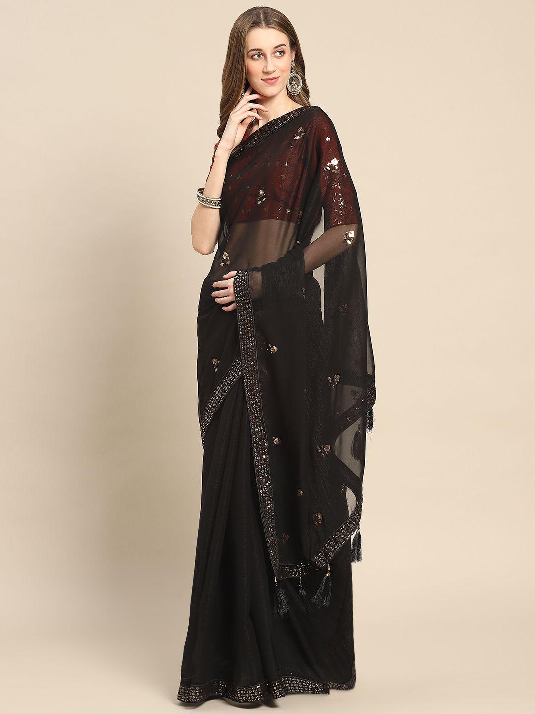 shubhvastra floral sequinned poly chiffon saree