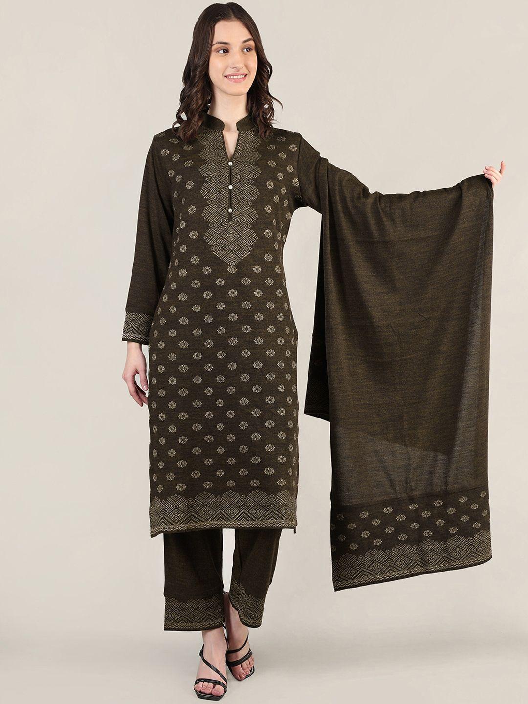 mikhad printed mandarin collar kurta with trousers & stole