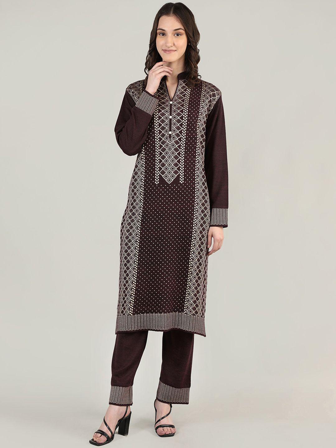 mikhad women ethnic printed straight kurta with trousers