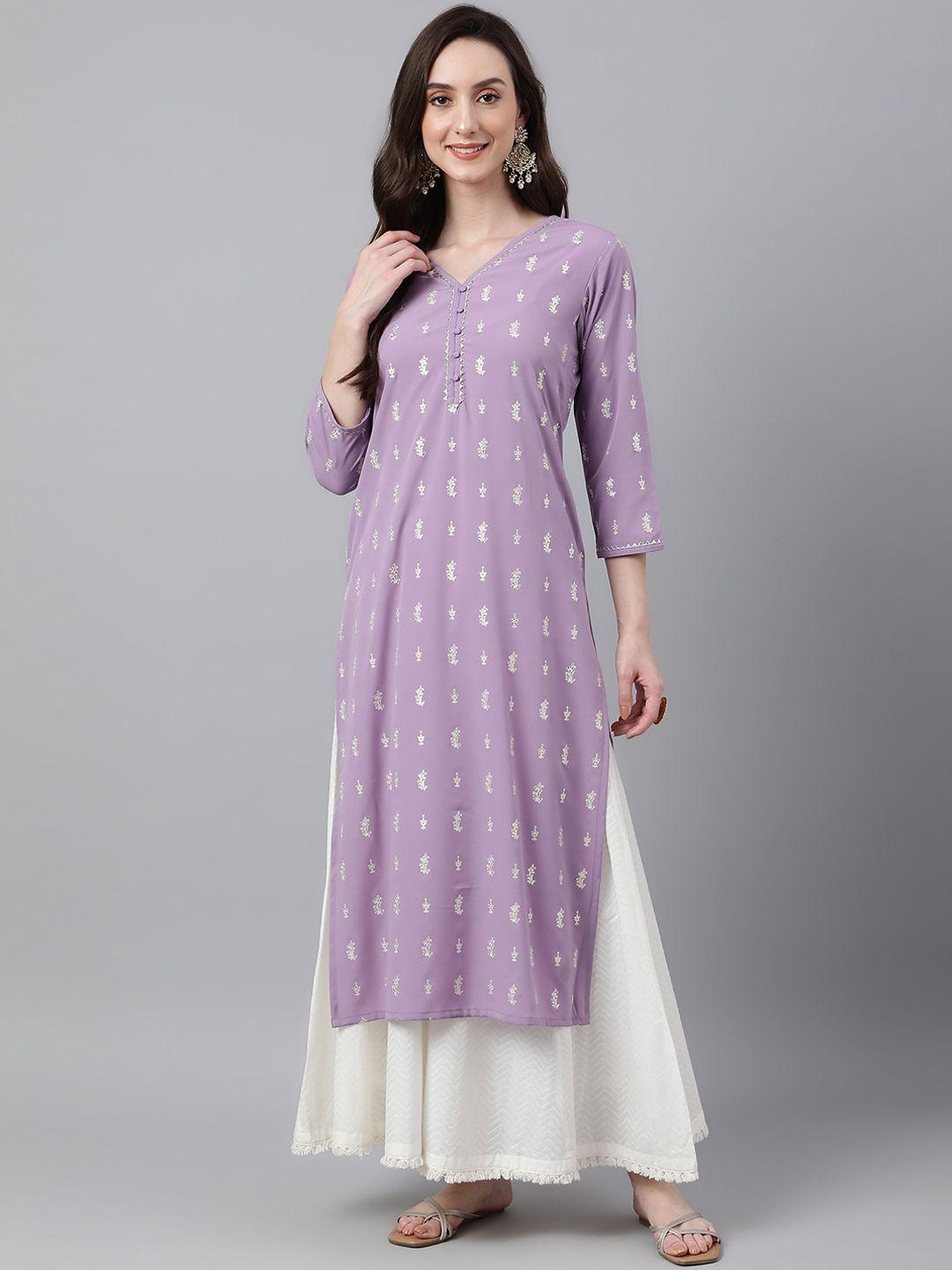 janasya women ethnic motifs foil printed kurta