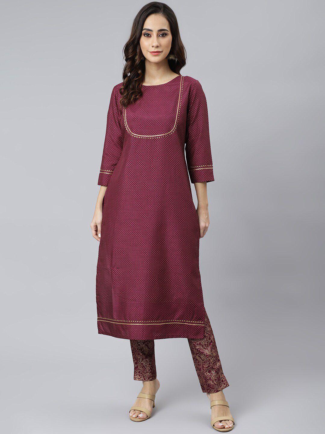 janasya women foil print kurta with trousers