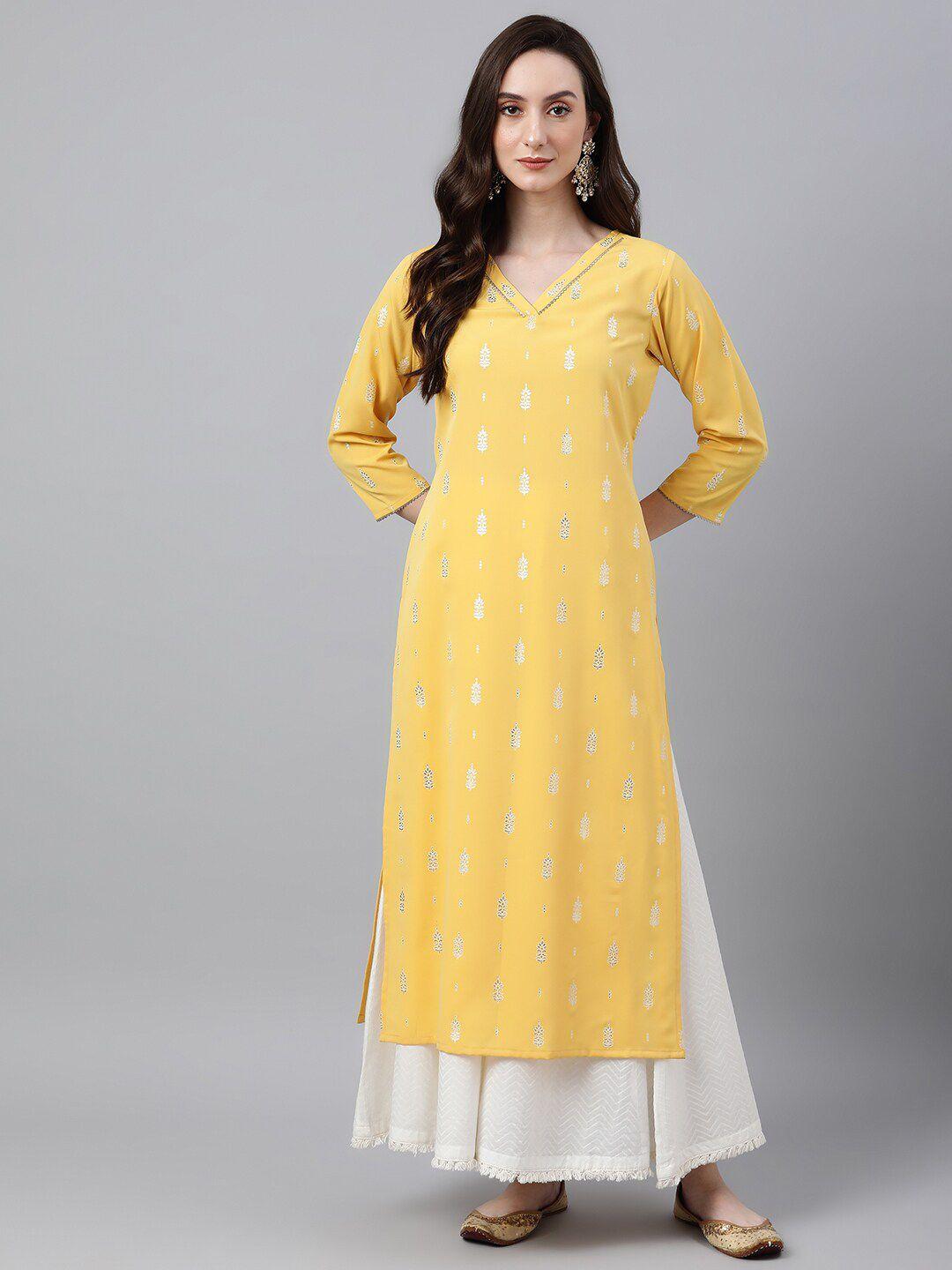 janasya ethnic motifs printed v-neck straight kurta