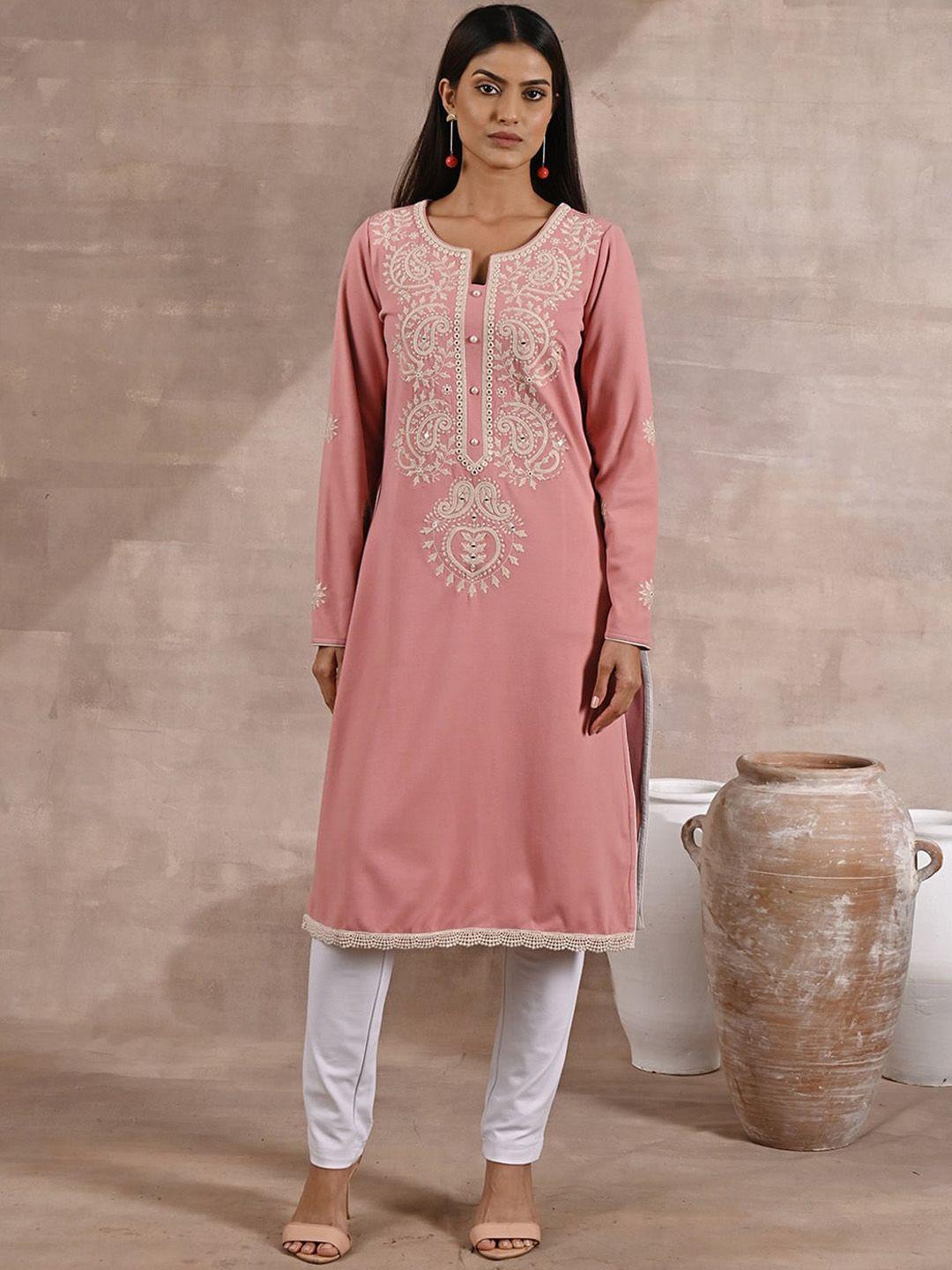 lakshita women ethnic motifs embroidered round neck kurta