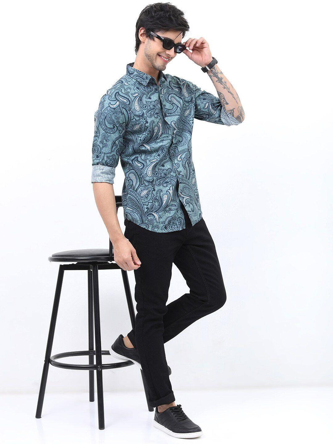 highlander men slim fit ethnic motifs printed casual cotton shirt