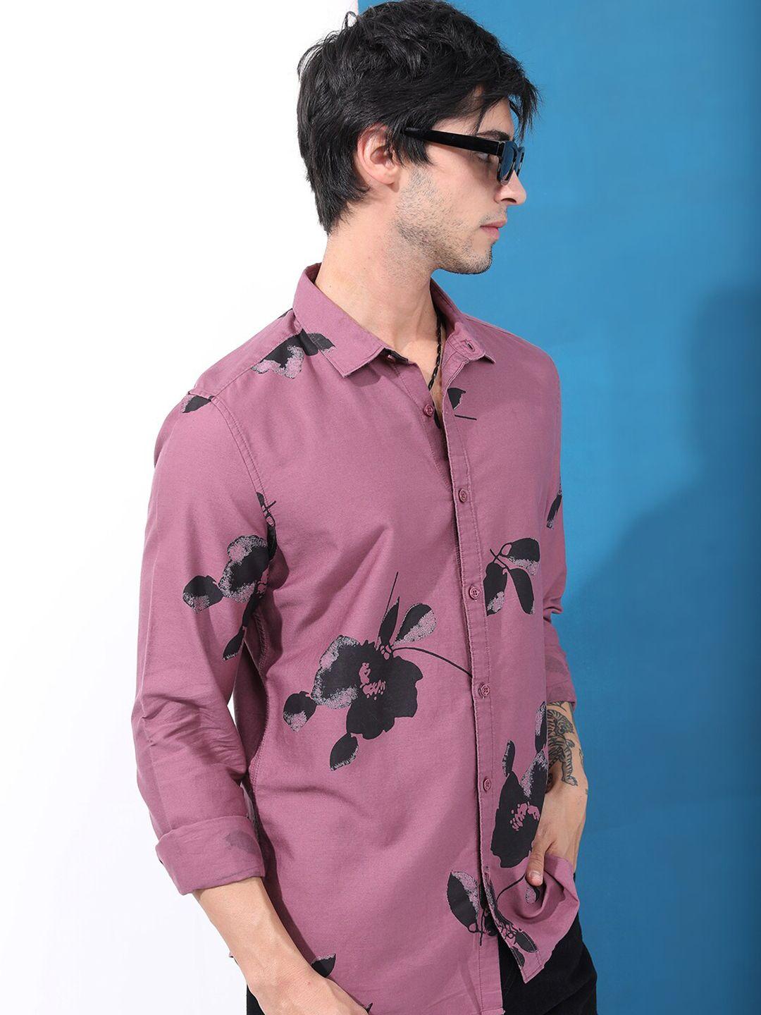 highlander men floral printed slim fit casual cotton shirt