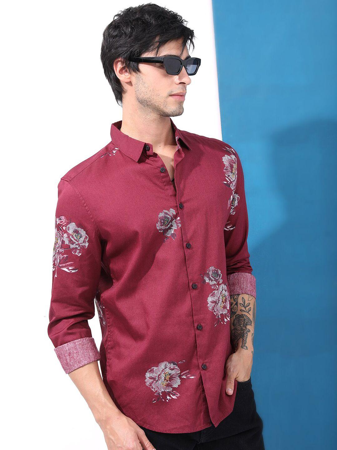 highlander men floral printed cotton slim fit casual shirt